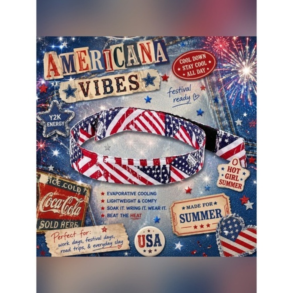 Chill-Its Evaporative Tie Bandana With Cooling Technology Patriotic Flag Print